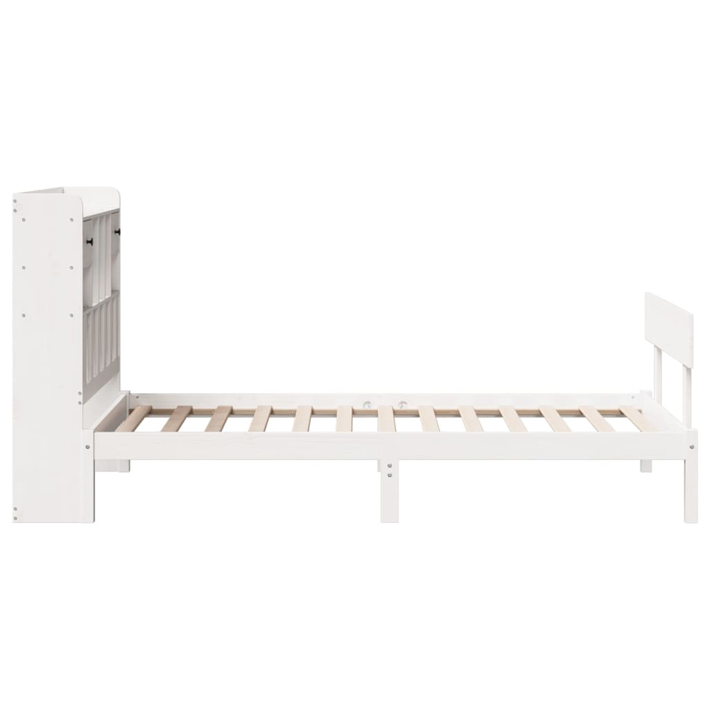 vidaXL Pat cu bibliotecă fără saltea, alb, 75x190 cm, lemn masiv pin vidaXL Pat cu bibliotecă fără saltea, alb, 75x190 cm, lemn masiv pin