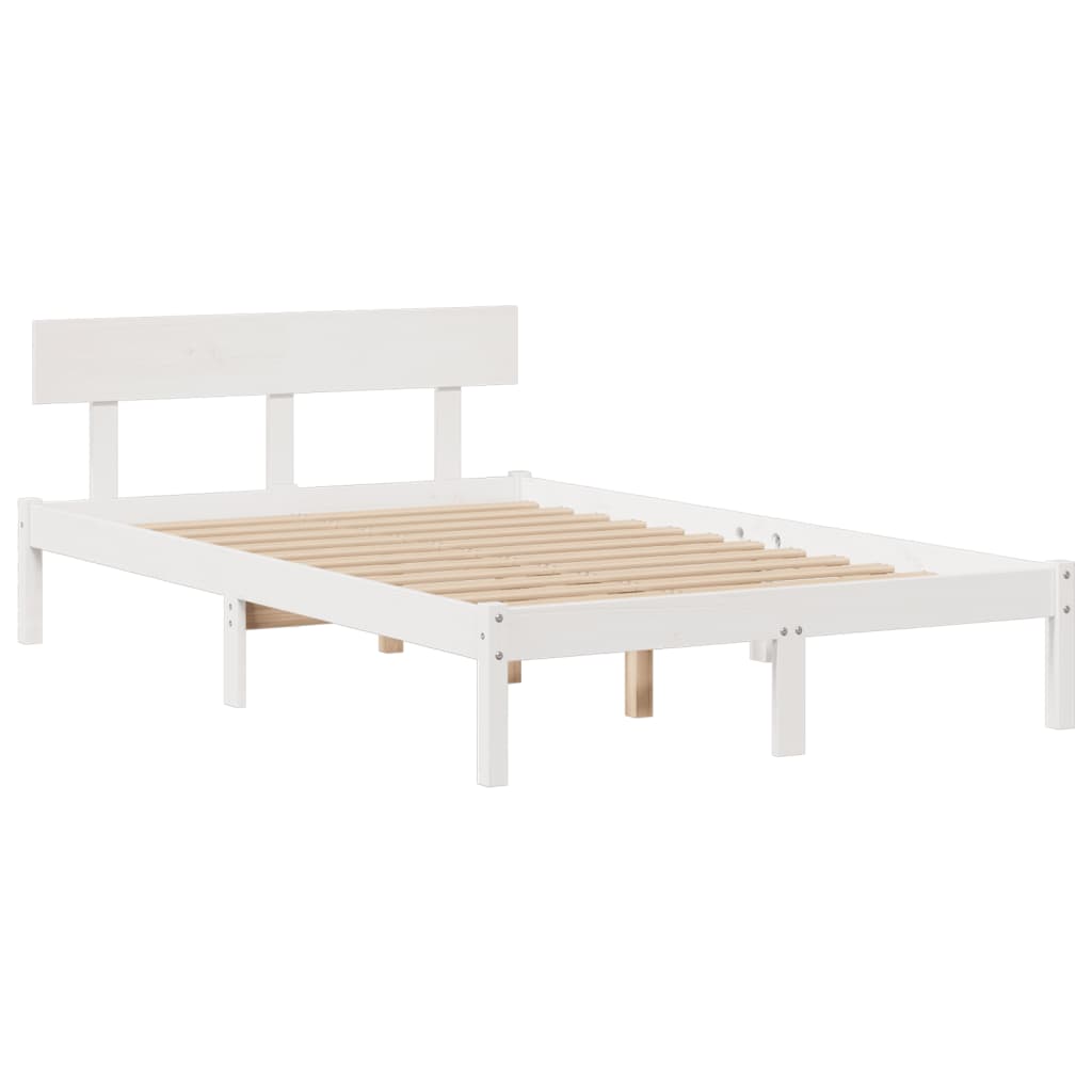 vidaXL Pat cu bibliotecă fără saltea, alb, 135x190 cm, lemn masiv pin vidaXL Pat cu bibliotecă fără saltea, alb, 135x190 cm, lemn masiv pin