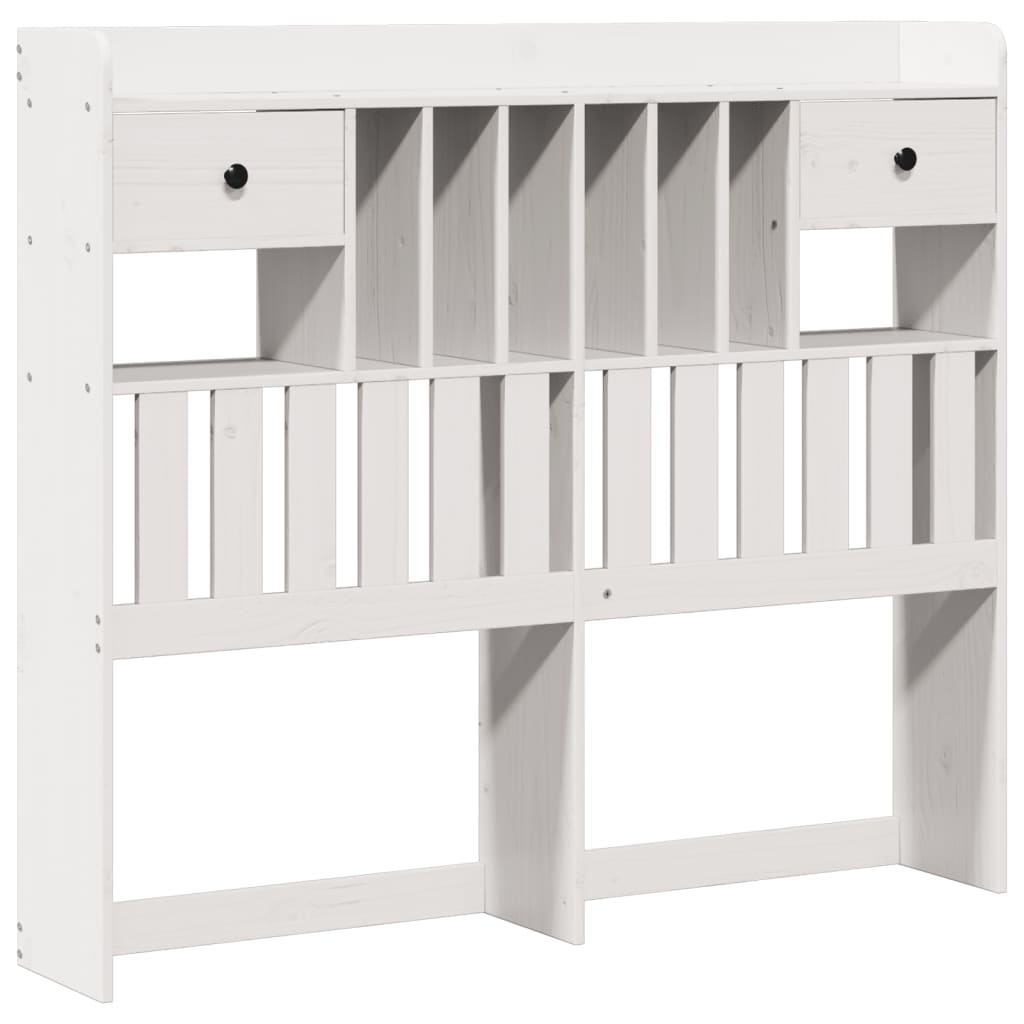 vidaXL Pat cu bibliotecă fără saltea, alb, 135x190 cm, lemn masiv pin vidaXL Pat cu bibliotecă fără saltea, alb, 135x190 cm, lemn masiv pin