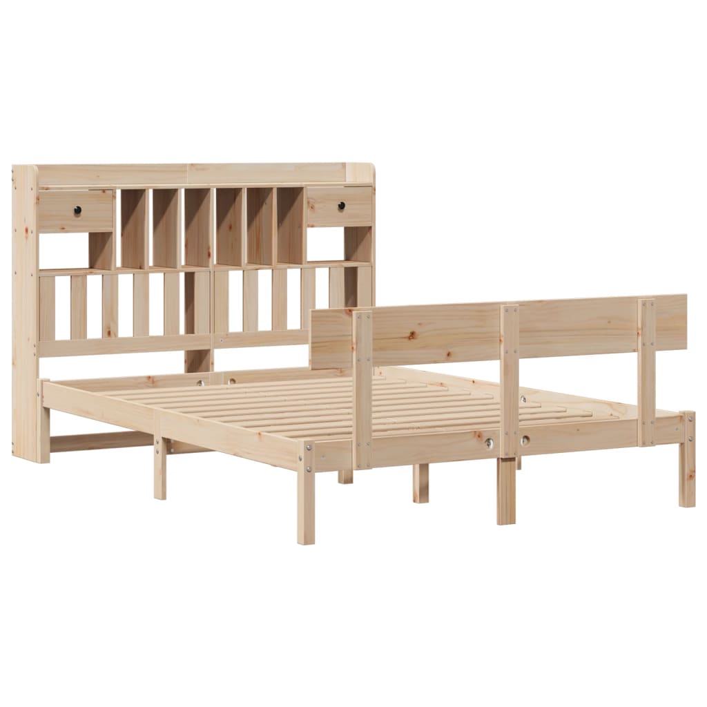 vidaXL Pat cu bibliotecă fără saltea, 140x190 cm, lemn masiv de pin vidaXL Pat cu bibliotecă fără saltea, 140x190 cm, lemn masiv de pin
