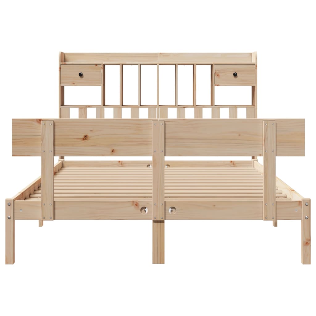 vidaXL Pat cu bibliotecă fără saltea, 140x190 cm, lemn masiv de pin vidaXL Pat cu bibliotecă fără saltea, 140x190 cm, lemn masiv de pin