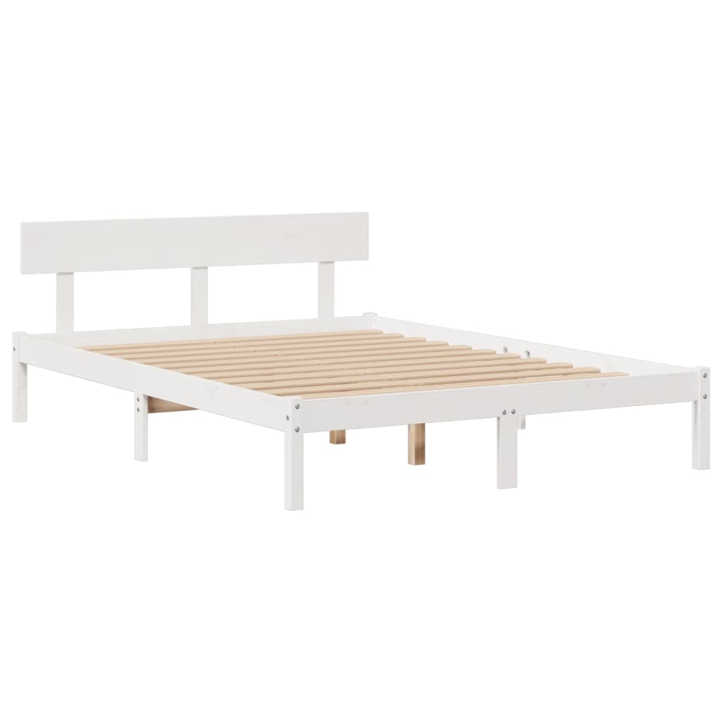 vidaXL Pat cu bibliotecă fără saltea, alb, 140x200 cm, lemn masiv pin