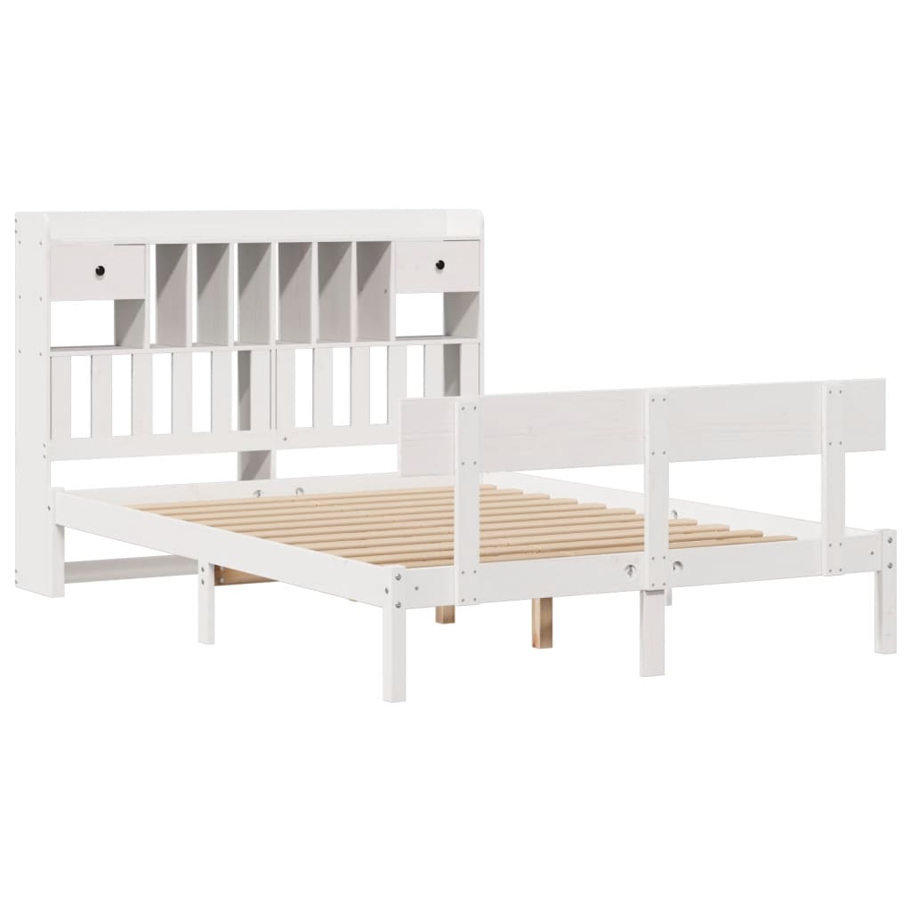 vidaXL Pat cu bibliotecă fără saltea, alb, 160x200 cm, lemn masiv pin