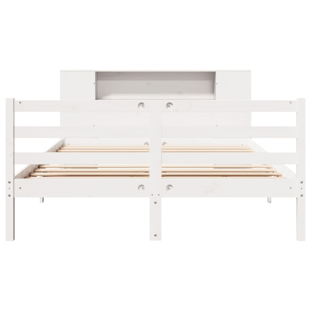 vidaXL Pat cu bibliotecă fără saltea, alb, 120x190 cm, lemn masiv pin vidaXL Pat cu bibliotecă fără saltea, alb, 120x190 cm, lemn masiv pin