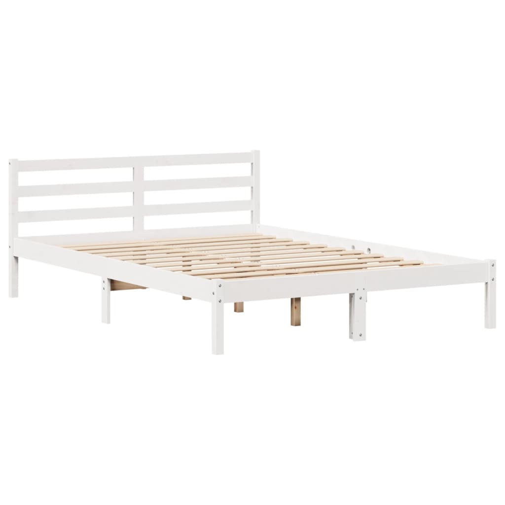 vidaXL Pat cu bibliotecă fără saltea, alb, 120x190 cm, lemn masiv pin vidaXL Pat cu bibliotecă fără saltea, alb, 120x190 cm, lemn masiv pin