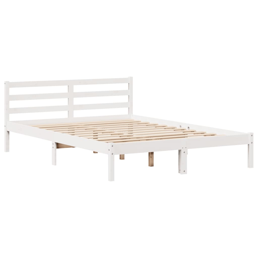 vidaXL Pat cu bibliotecă fără saltea, alb, 140x200 cm, lemn masiv pin