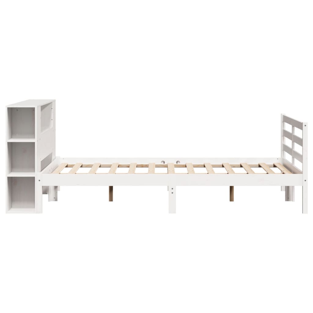 vidaXL Pat cu bibliotecă fără saltea, alb, 150x200 cm, lemn masiv pin