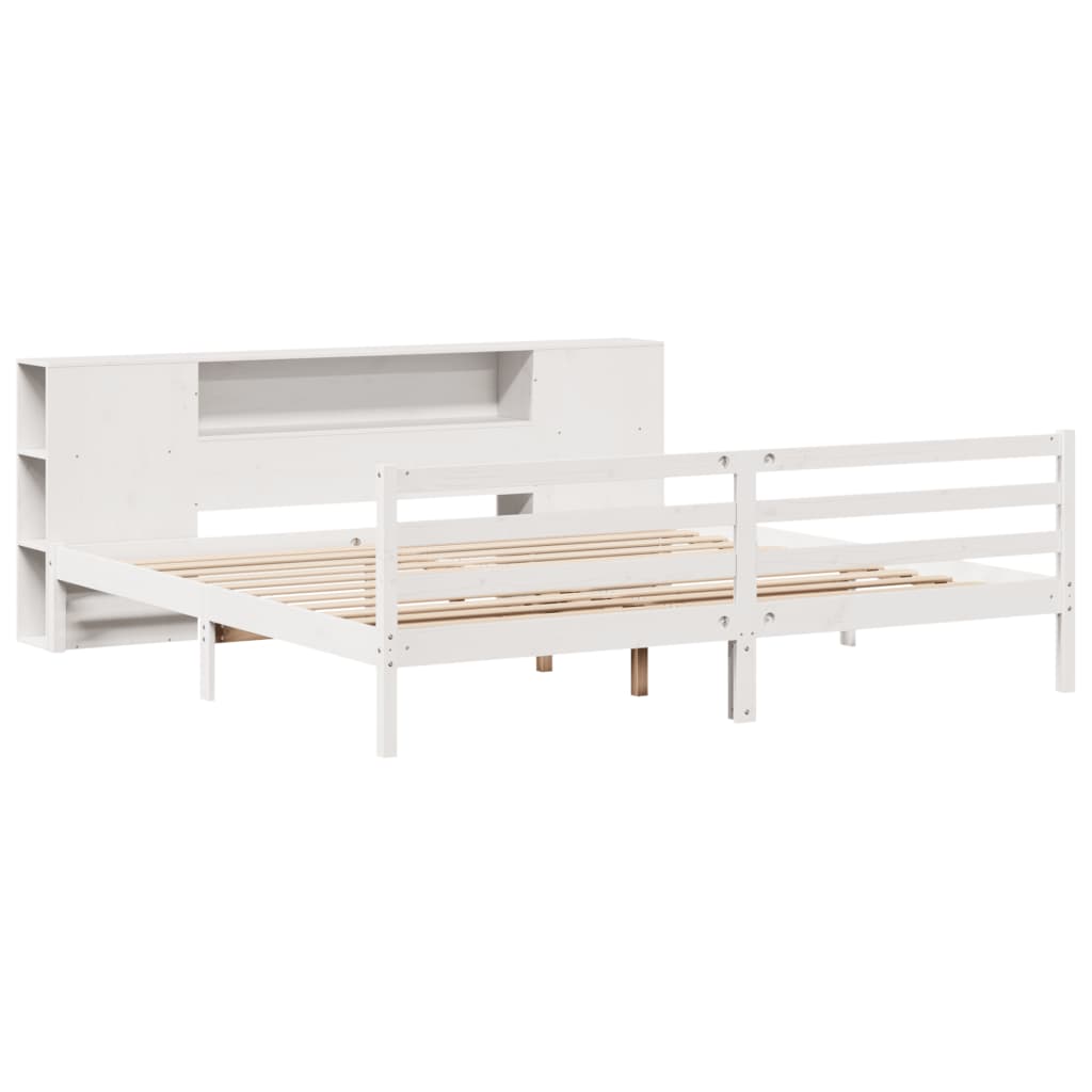 vidaXL Pat cu bibliotecă fără saltea, alb, 200x200 cm, lemn masiv pin vidaXL Pat cu bibliotecă fără saltea, alb, 200x200 cm, lemn masiv pin