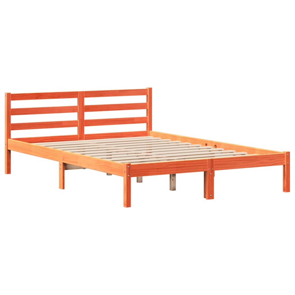 vidaXL Pat cu bibliotecă fără saltea, maro, 120x190 cm, lemn masiv pin vidaXL Pat cu bibliotecă fără saltea, maro, 120x190 cm, lemn masiv pin