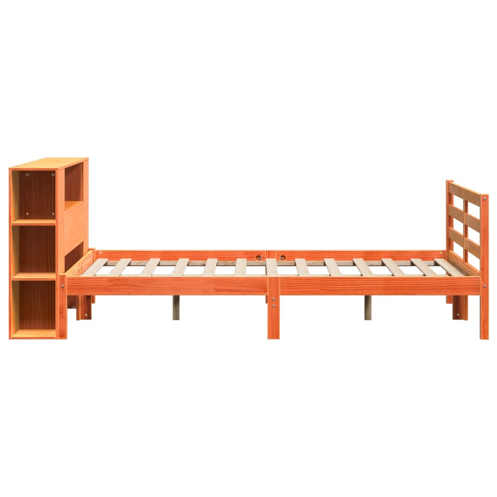 vidaXL Pat cu bibliotecă fără saltea maro 140x190 cm lemn masiv de pin