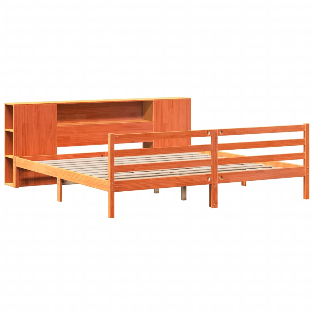 vidaXL Pat cu bibliotecă fără saltea maro 200x200 cm lemn masiv de pin