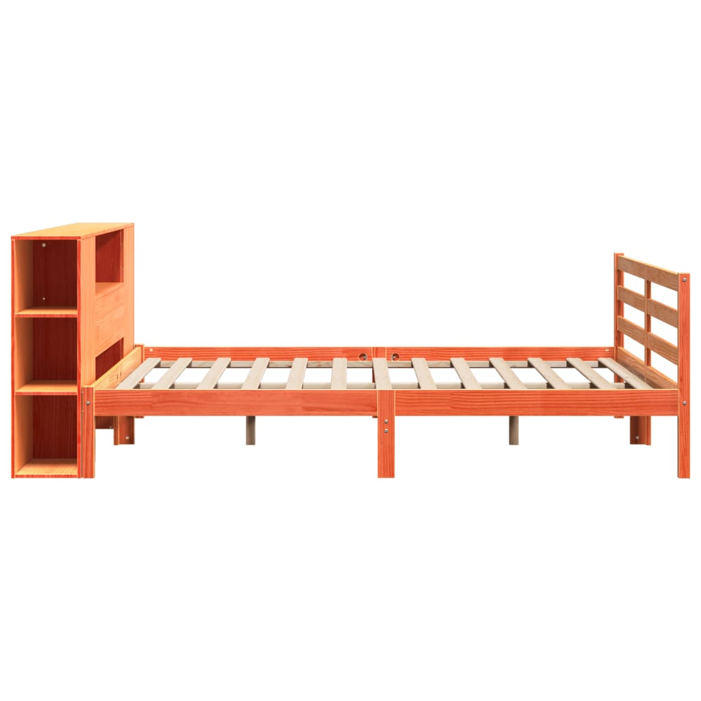 vidaXL Pat cu bibliotecă fără saltea maro 200x200 cm lemn masiv de pin