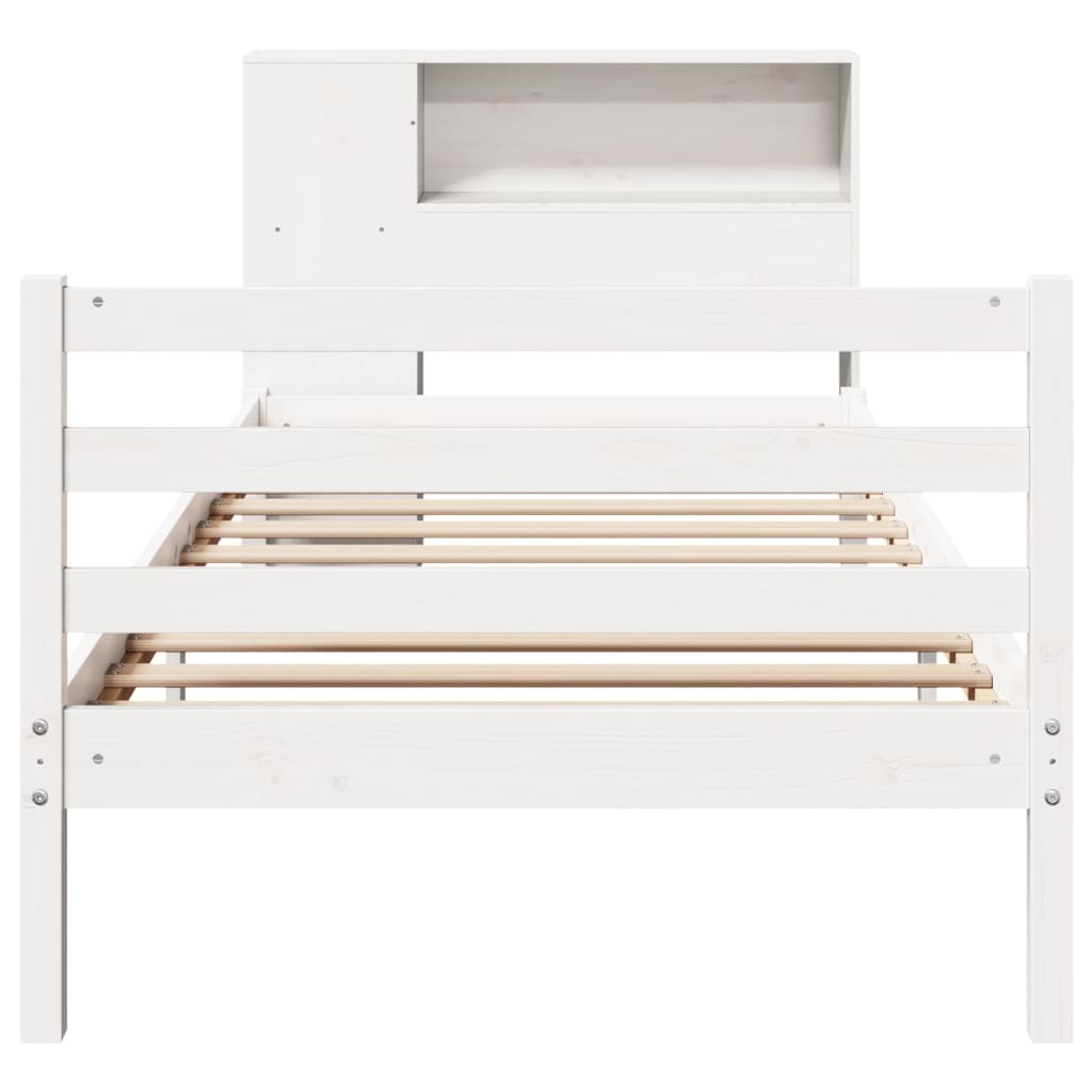 vidaXL Pat cu bibliotecă fără saltea, alb, 75x190 cm, lemn masiv pin vidaXL Pat cu bibliotecă fără saltea, alb, 75x190 cm, lemn masiv pin