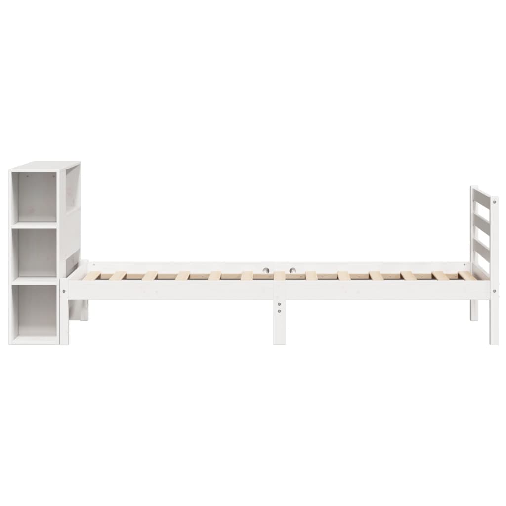 vidaXL Pat cu bibliotecă fără saltea, alb, 75x190 cm, lemn masiv pin vidaXL Pat cu bibliotecă fără saltea, alb, 75x190 cm, lemn masiv pin