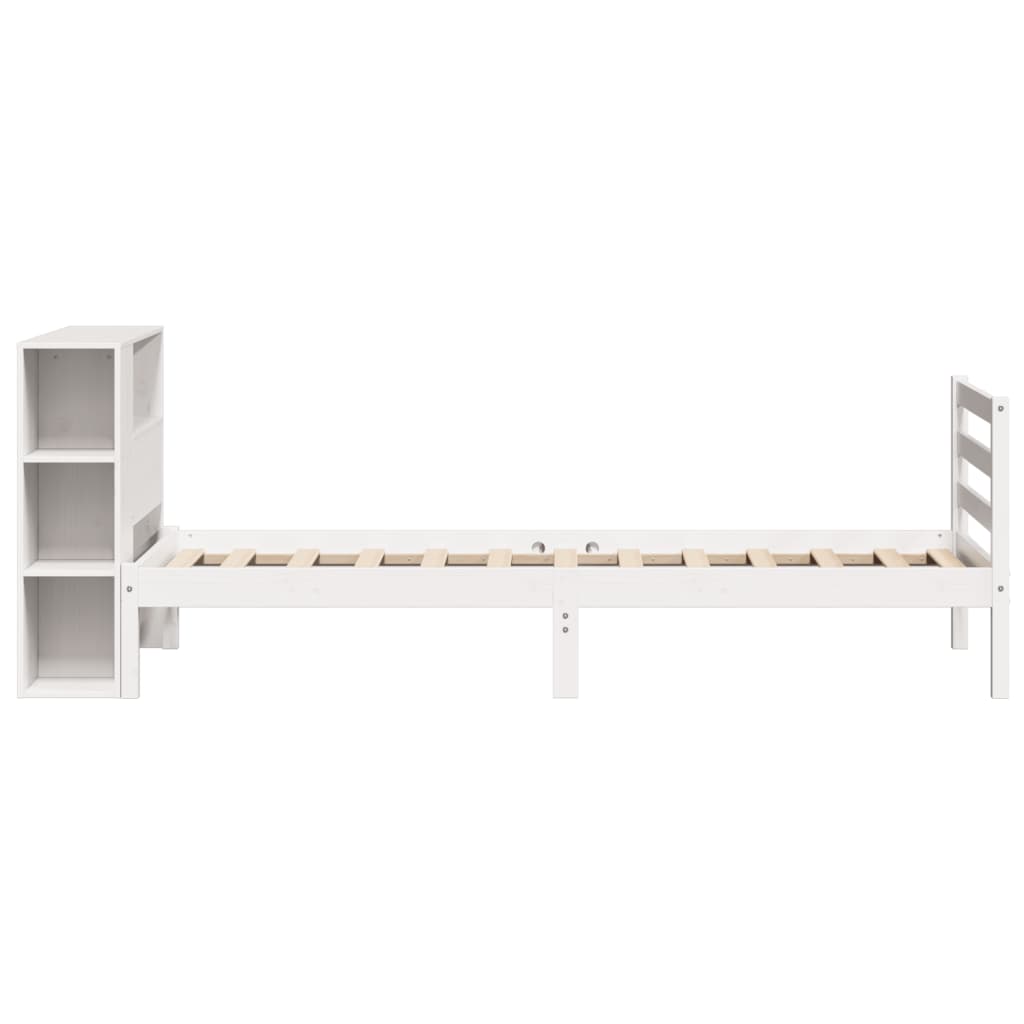 vidaXL Pat cu bibliotecă fără saltea, alb, 100x200 cm, lemn masiv pin vidaXL Pat cu bibliotecă fără saltea, alb, 100x200 cm, lemn masiv pin