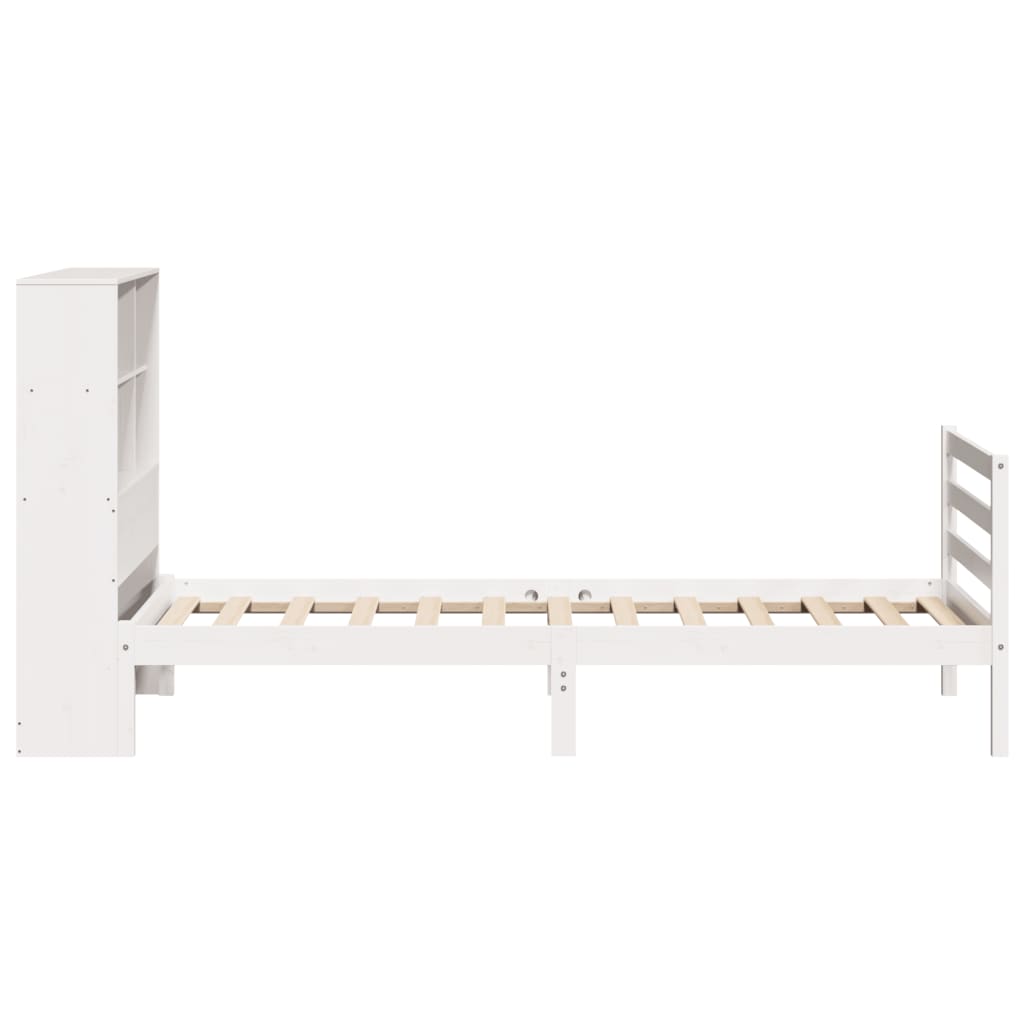 vidaXL Pat cu bibliotecă fără saltea, alb, 90x190 cm, lemn masiv pin vidaXL Pat cu bibliotecă fără saltea, alb, 90x190 cm, lemn masiv pin