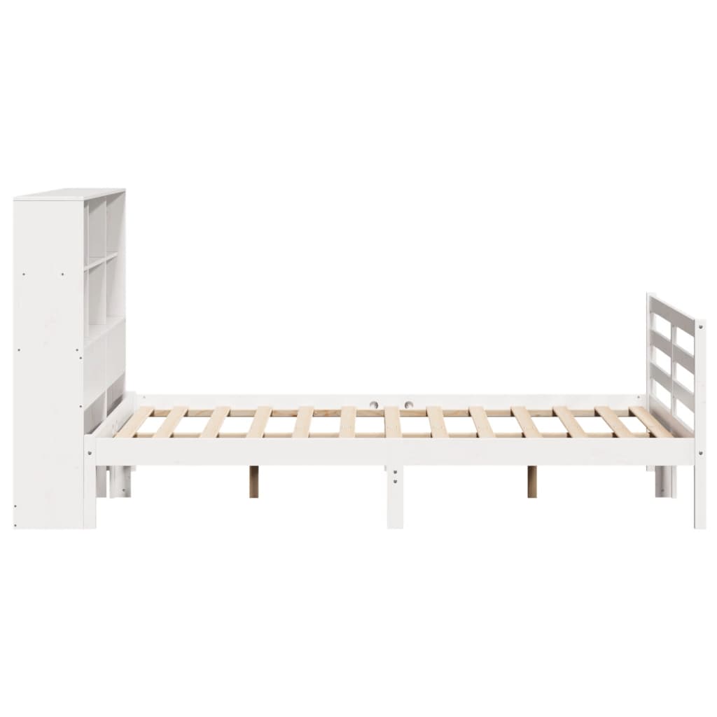 vidaXL Pat cu bibliotecă fără saltea, alb, 120x190 cm, lemn masiv pin vidaXL Pat cu bibliotecă fără saltea, alb, 120x190 cm, lemn masiv pin