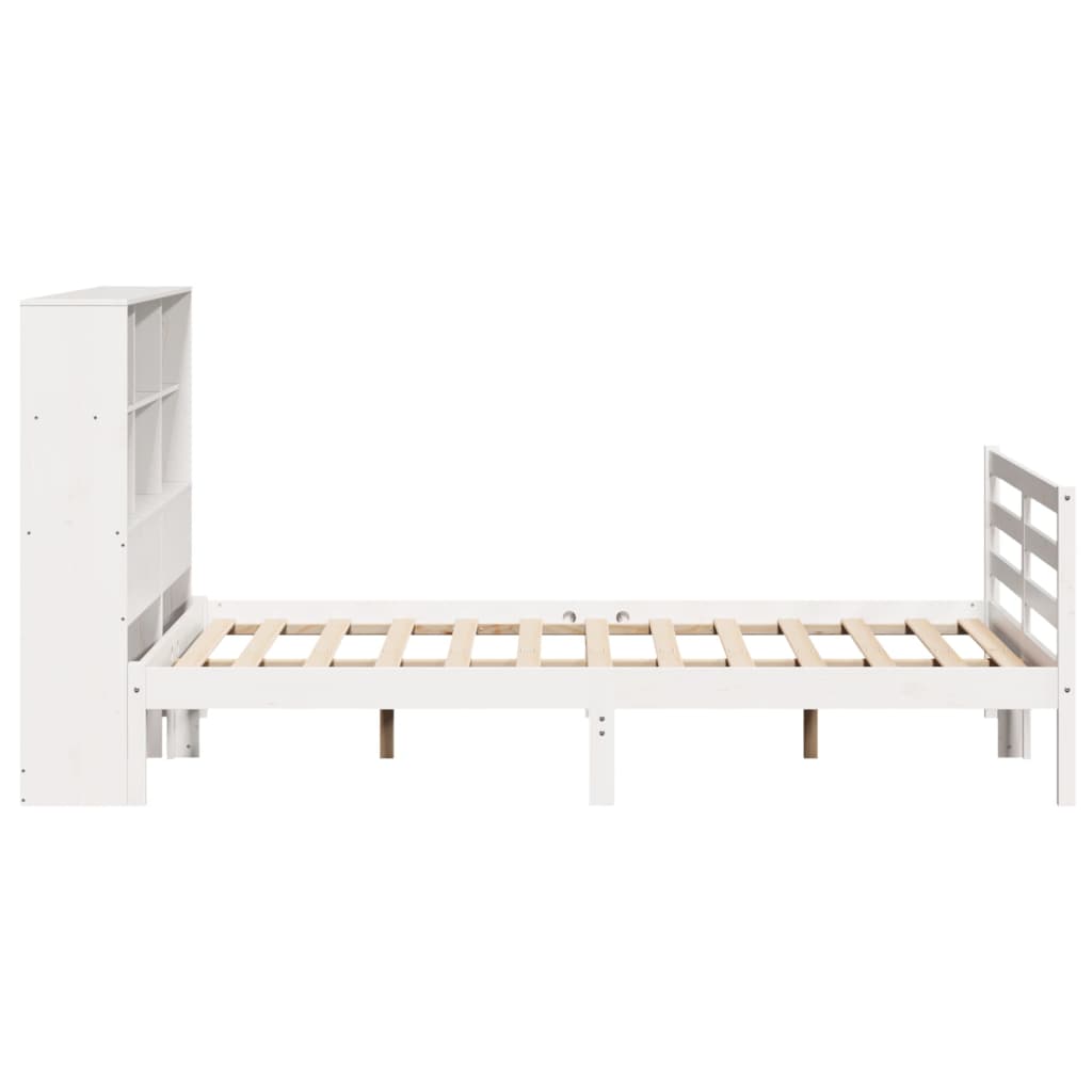 vidaXL Pat cu bibliotecă fără saltea, alb, 140x190 cm, lemn masiv pin