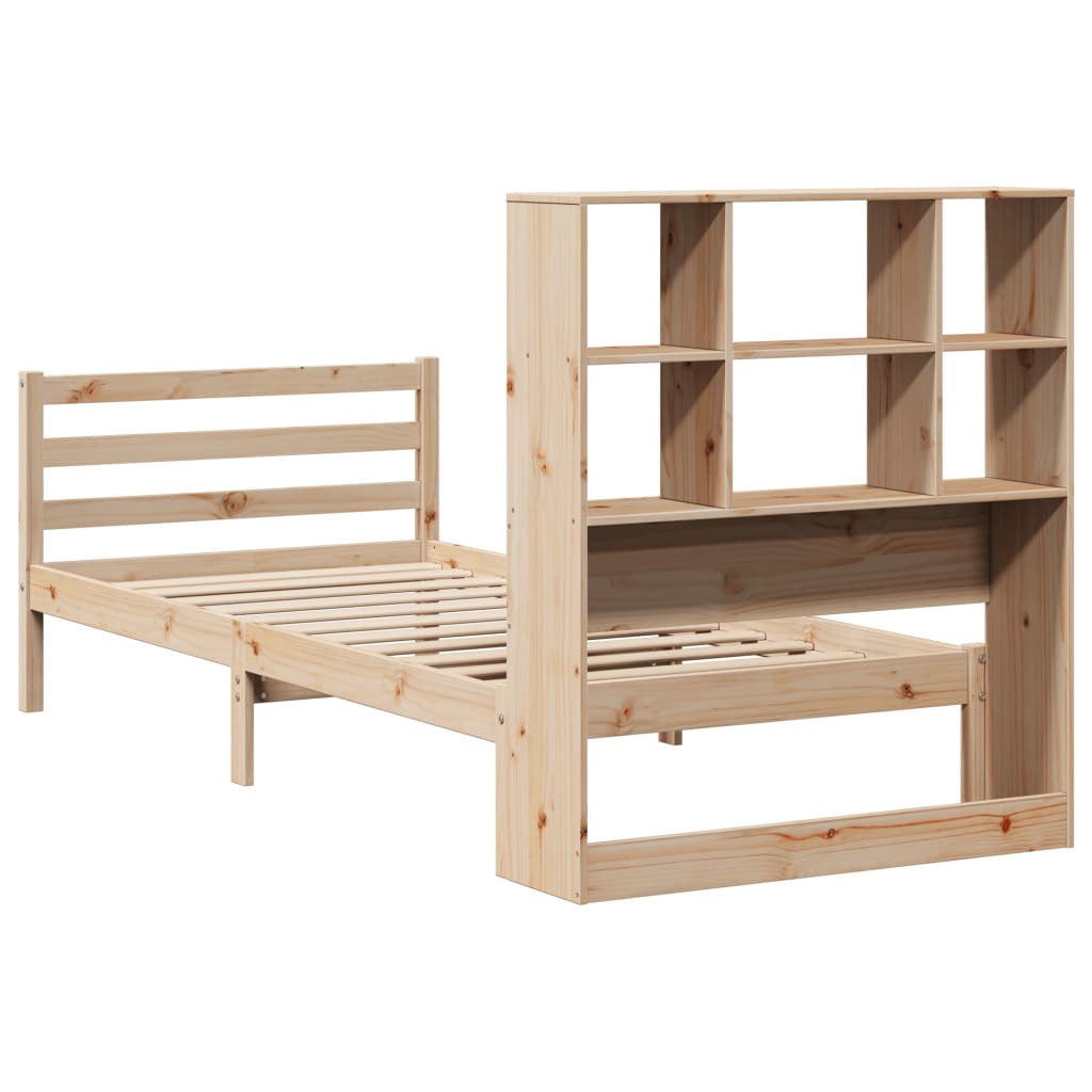 vidaXL Pat cu bibliotecă fără saltea, 90x200 cm, lemn masiv pin vidaXL Pat cu bibliotecă fără saltea, 90x200 cm, lemn masiv pin