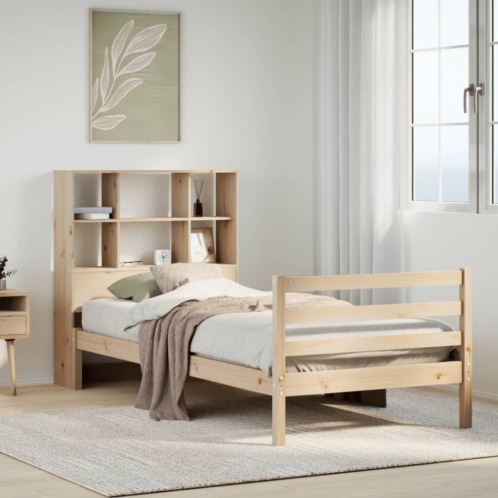 vidaXL Pat cu bibliotecă fără saltea, 90x200 cm, lemn masiv pin vidaXL Pat cu bibliotecă fără saltea, 90x200 cm, lemn masiv pin
