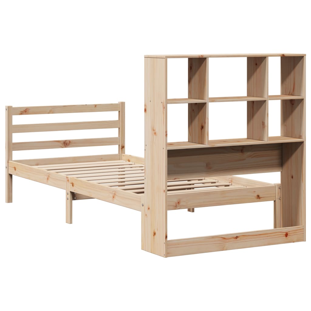 vidaXL Pat cu bibliotecă fără saltea, 100x200 cm, lemn masiv pin