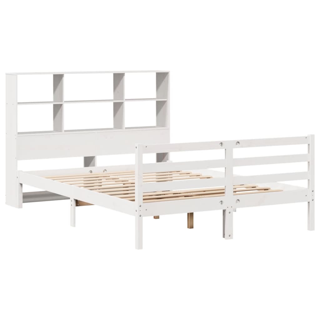 vidaXL Pat cu bibliotecă fără saltea, alb, 140x200 cm, lemn masiv pin vidaXL Pat cu bibliotecă fără saltea, alb, 140x200 cm, lemn masiv pin