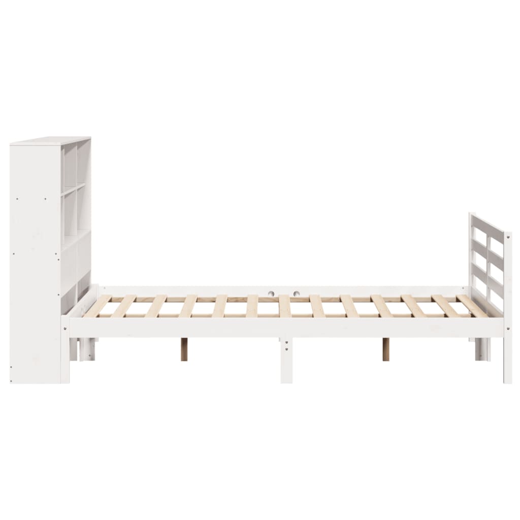 vidaXL Pat cu bibliotecă fără saltea, alb, 140x200 cm, lemn masiv pin vidaXL Pat cu bibliotecă fără saltea, alb, 140x200 cm, lemn masiv pin
