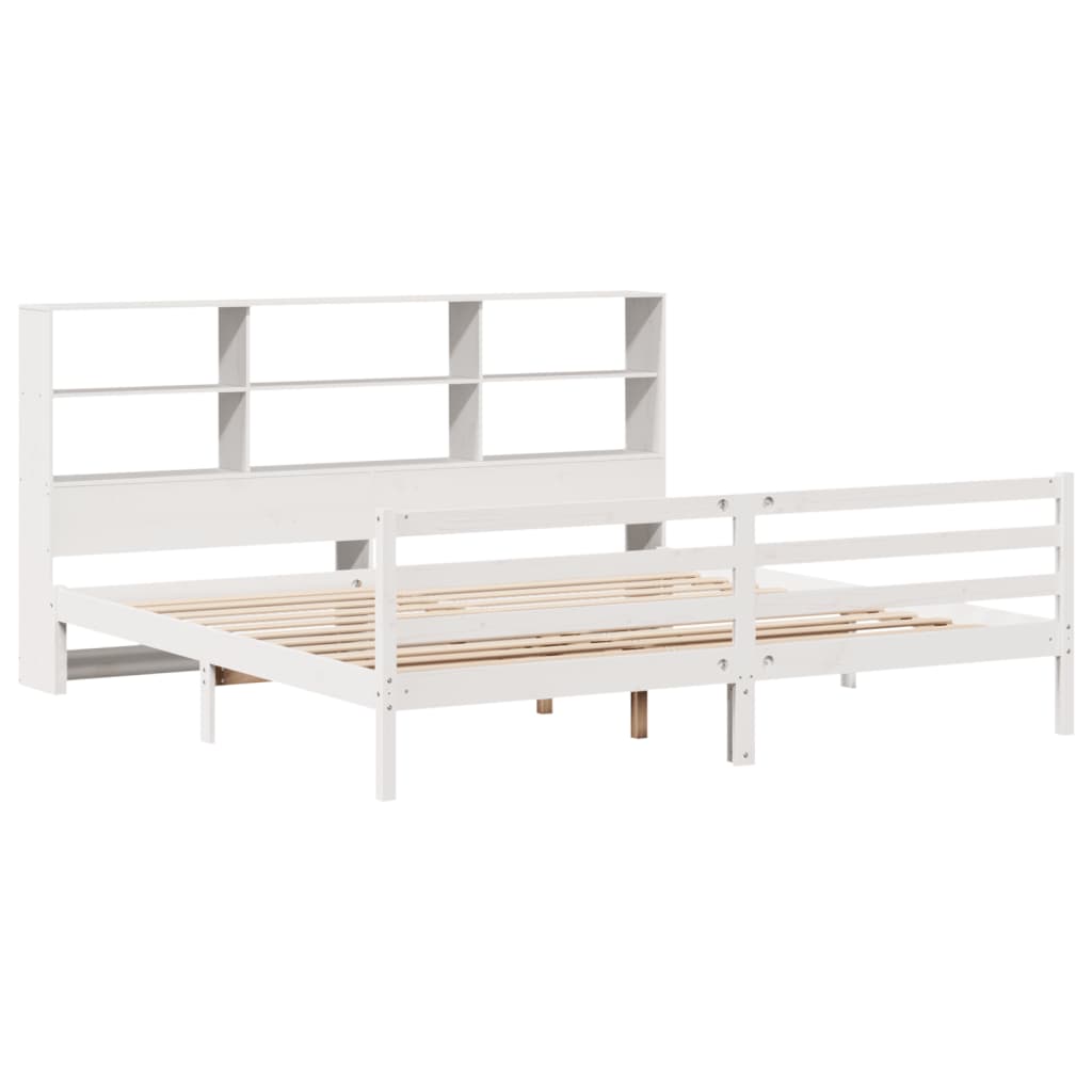 vidaXL Pat cu bibliotecă fără saltea, alb, 200x200 cm, lemn masiv pin vidaXL Pat cu bibliotecă fără saltea, alb, 200x200 cm, lemn masiv pin