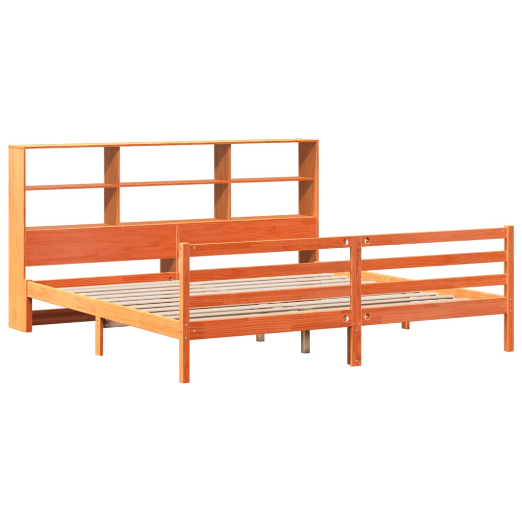 vidaXL Pat cu bibliotecă fără saltea maro ceruit 200x200 cm lemn masiv
