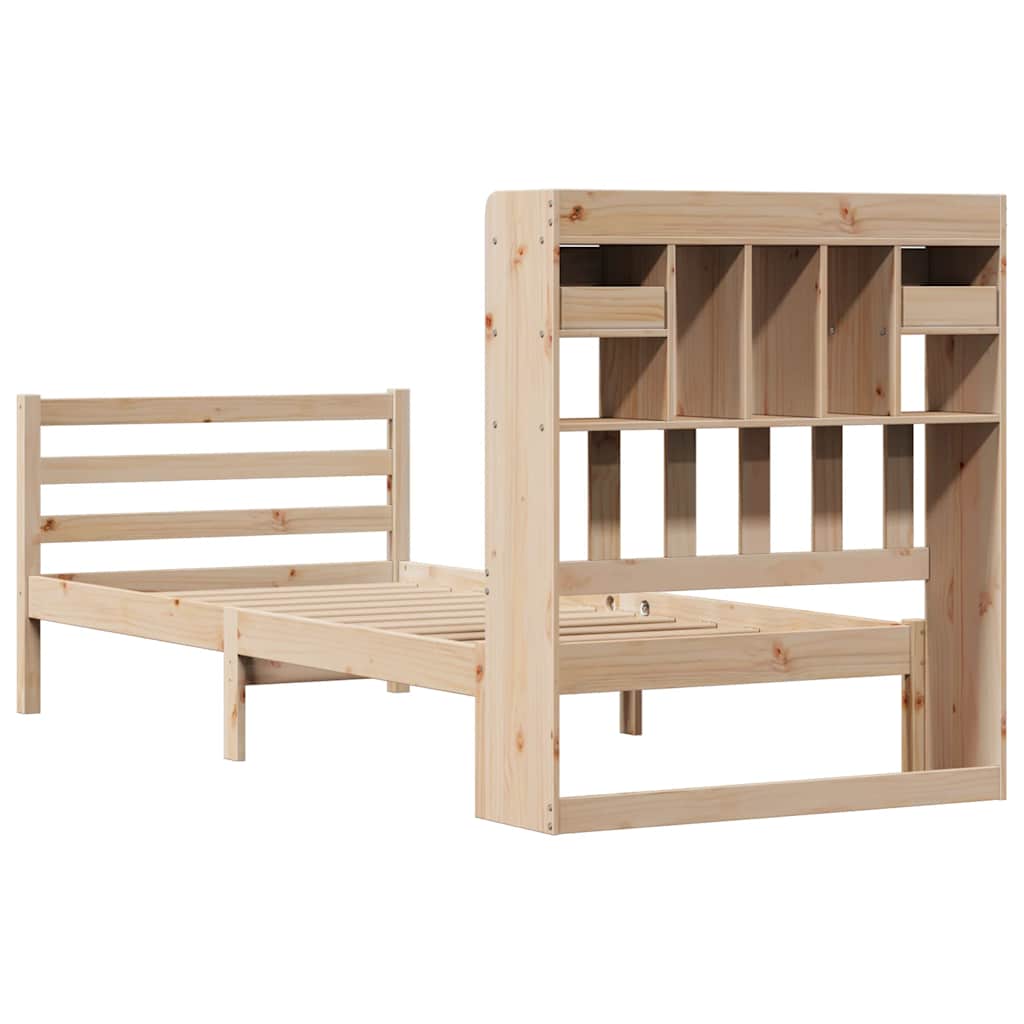 vidaXL Pat cu bibliotecă fără saltea, 75x190 cm, lemn masiv de pin
