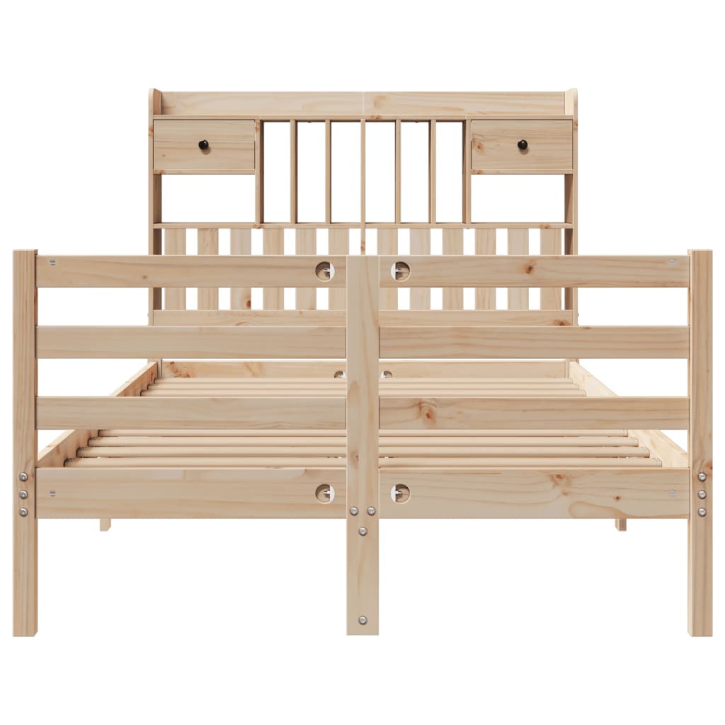 vidaXL Pat cu bibliotecă fără saltea, 135x190 cm, lemn masiv de pin vidaXL Pat cu bibliotecă fără saltea, 135x190 cm, lemn masiv de pin