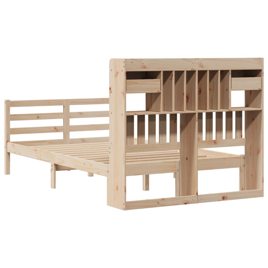 vidaXL Pat cu bibliotecă fără saltea, 135x190 cm, lemn masiv de pin vidaXL Pat cu bibliotecă fără saltea, 135x190 cm, lemn masiv de pin