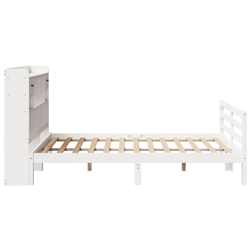 vidaXL Pat cu bibliotecă fără saltea, alb, 140x200 cm, lemn masiv pin