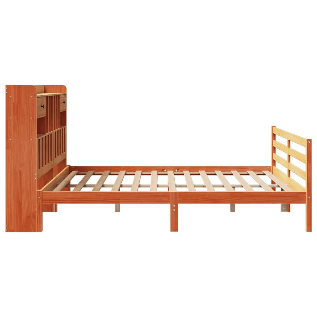 vidaXL Pat cu bibliotecă fără saltea maro 200x200 cm lemn masiv de pin