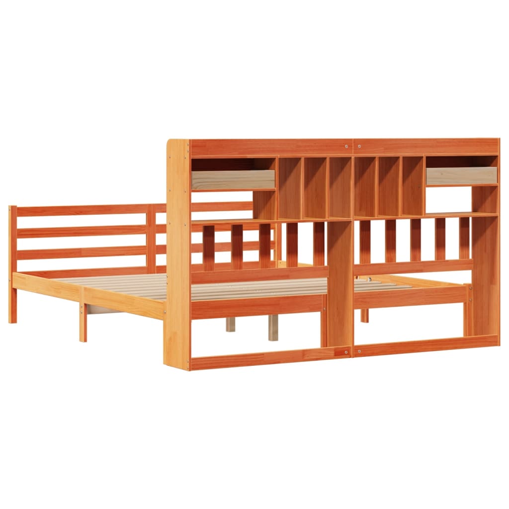 vidaXL Pat cu bibliotecă fără saltea maro 200x200 cm lemn masiv de pin