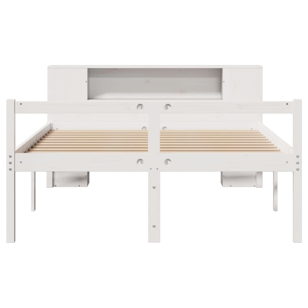 vidaXL Pat cu bibliotecă fără saltea, alb, 150x200 cm, lemn masiv pin