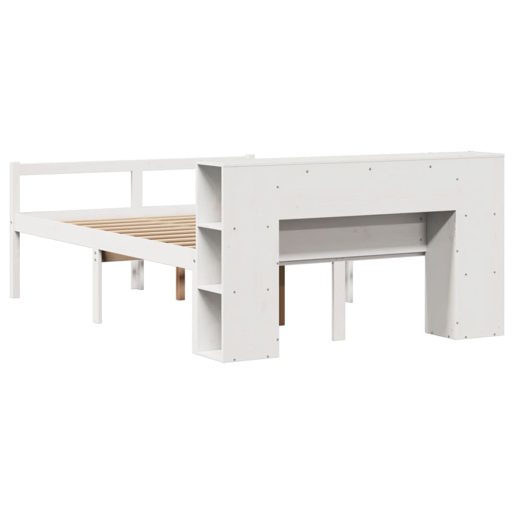 vidaXL Pat cu bibliotecă fără saltea, alb, 160x200 cm, lemn masiv pin