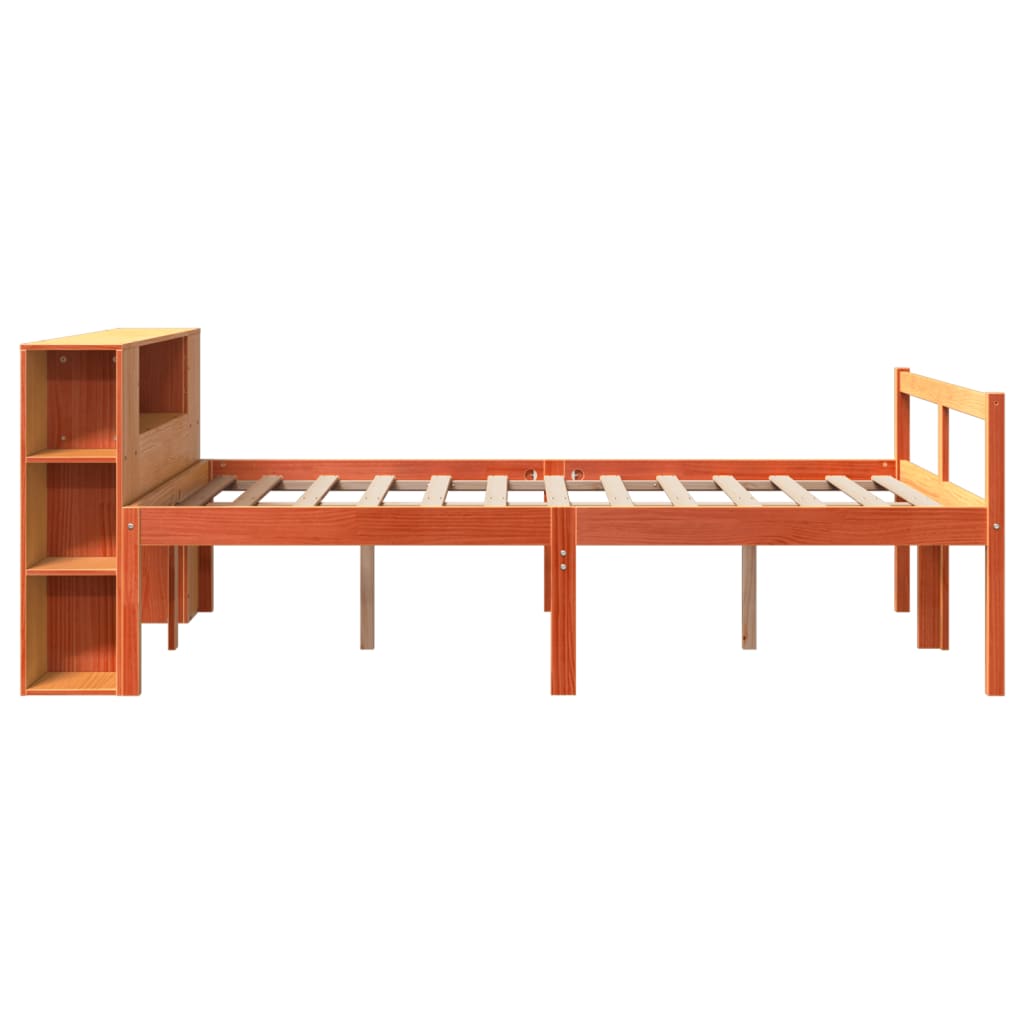 vidaXL Pat cu bibliotecă fără saltea maro ceruit 135x190 cm lemn masiv