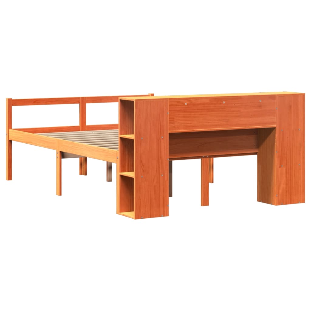 vidaXL Pat cu bibliotecă fără saltea maro ceruit 150x200 cm lemn masiv