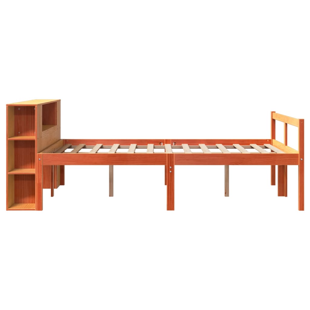 vidaXL Pat cu bibliotecă fără saltea maro ceruit 160x200 cm lemn masiv