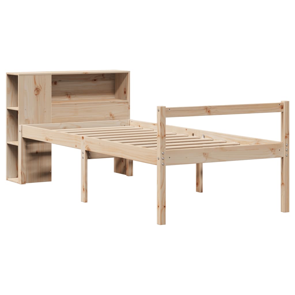 vidaXL Pat cu bibliotecă fără saltea, 100x200 cm, lemn masiv pin