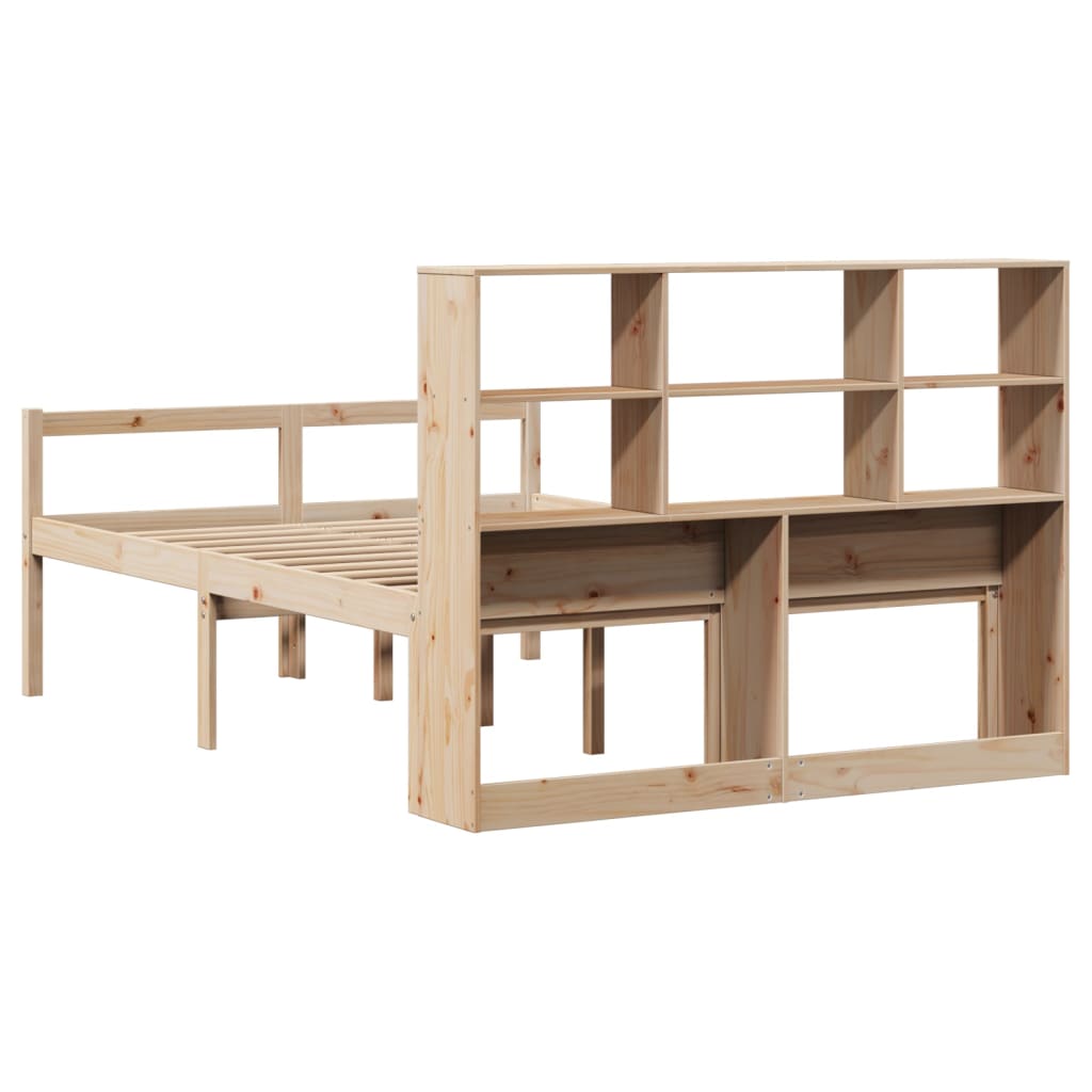 vidaXL Pat cu bibliotecă fără saltea, 140x190 cm, lemn masiv de pin vidaXL Pat cu bibliotecă fără saltea, 140x190 cm, lemn masiv de pin