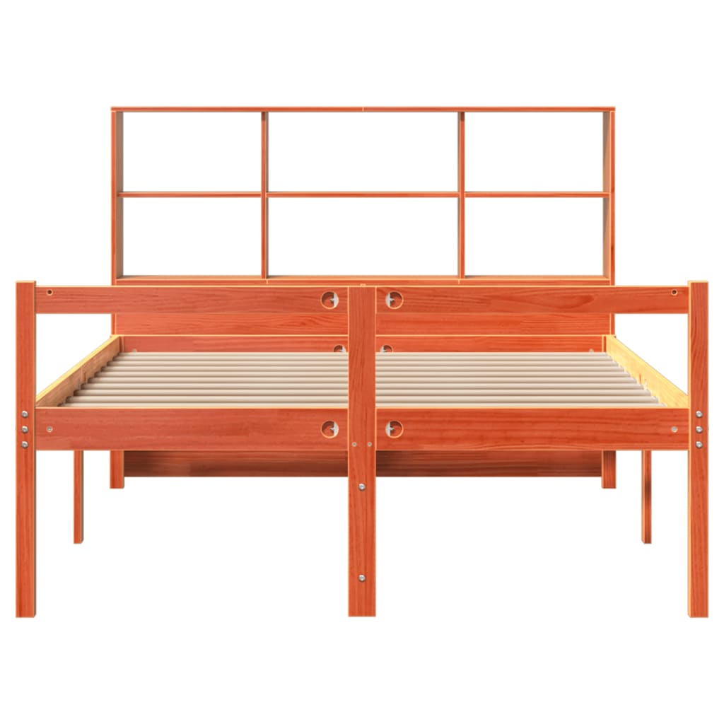 vidaXL Pat cu bibliotecă fără saltea, maro, 120x200 cm, lemn masiv