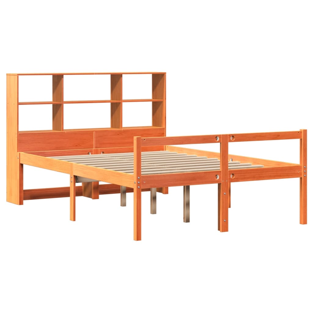 vidaXL Pat cu bibliotecă fără saltea maro ceruit 150x200 cm lemn masiv