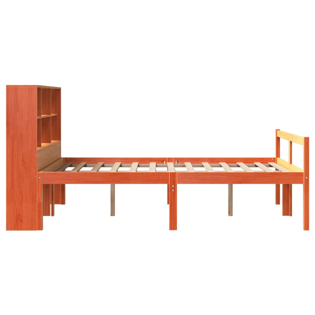 vidaXL Pat cu bibliotecă fără saltea maro ceruit 150x200 cm lemn masiv