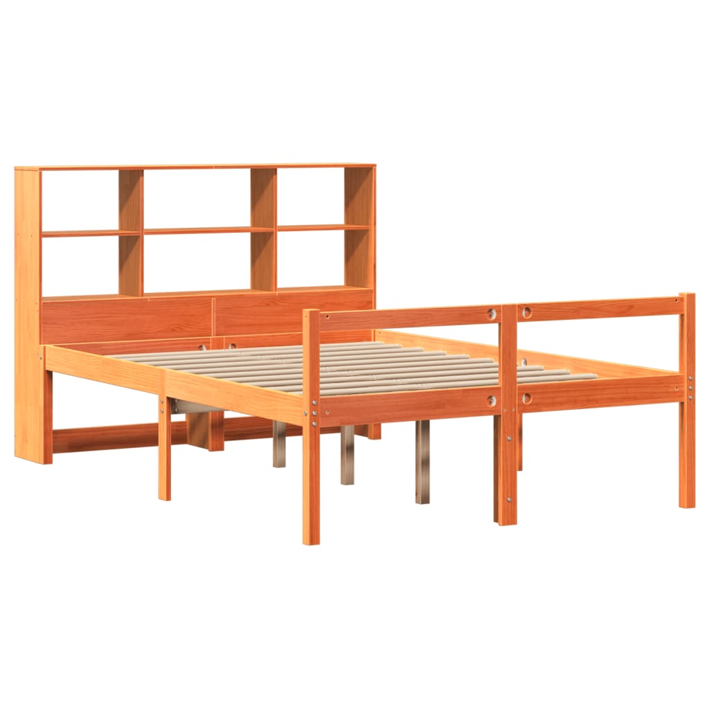vidaXL Pat cu bibliotecă fără saltea maro ceruit 160x200 cm lemn masiv