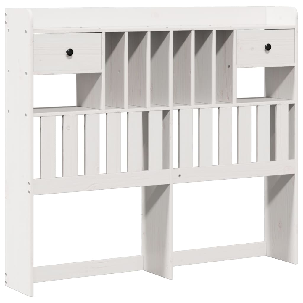 vidaXL Pat cu bibliotecă fără saltea, alb, 135x190 cm, lemn masiv pin vidaXL Pat cu bibliotecă fără saltea, alb, 135x190 cm, lemn masiv pin