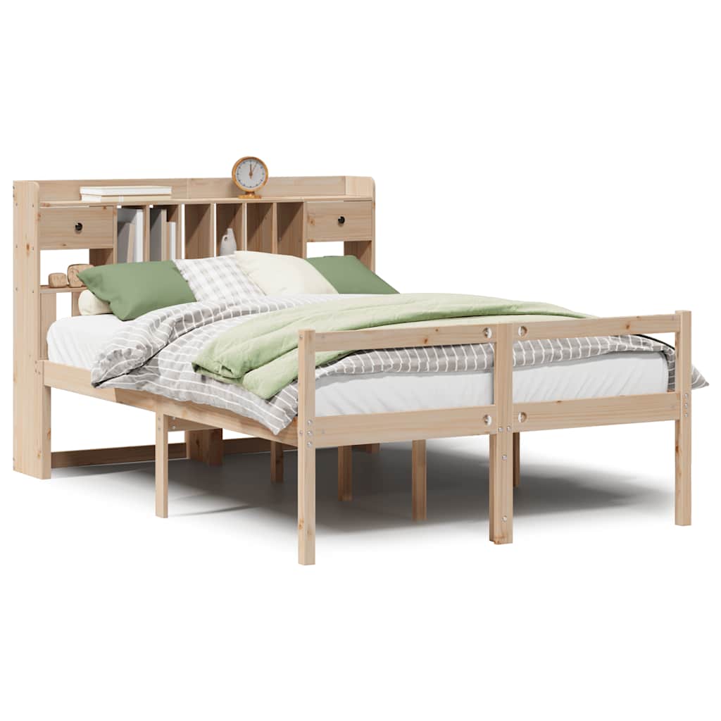 vidaXL Pat cu bibliotecă fără saltea, 140x190 cm, lemn masiv de pin vidaXL Pat cu bibliotecă fără saltea, 140x190 cm, lemn masiv de pin