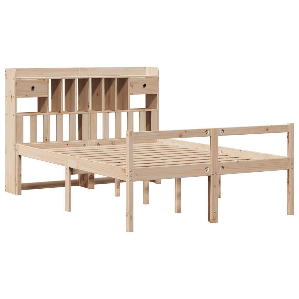 vidaXL Pat cu bibliotecă fără saltea, 140x200 cm, lemn masiv de pin