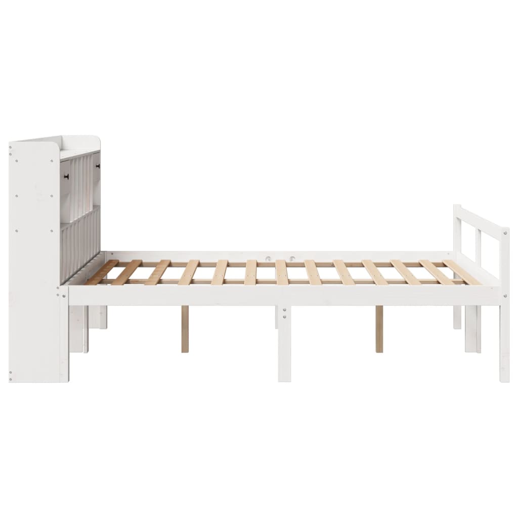 vidaXL Pat cu bibliotecă fără saltea, alb, 150x200 cm, lemn masiv pin vidaXL Pat cu bibliotecă fără saltea, alb, 150x200 cm, lemn masiv pin